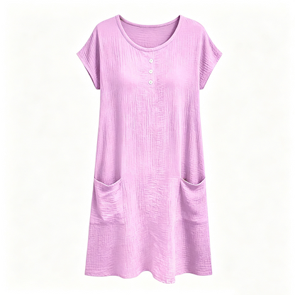 Robe mi-longue décontractée à manches courtes pour femme avec poches