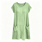 Robe mi-longue décontractée à manches courtes pour femme avec poches