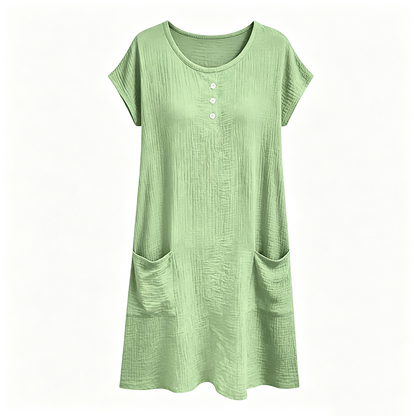 Robe mi-longue décontractée à manches courtes pour femme avec poches