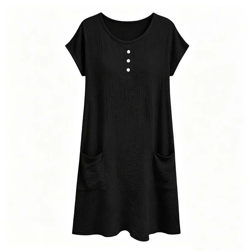 Robe mi-longue décontractée à manches courtes pour femme avec poches