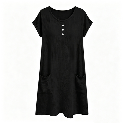 Robe mi-longue décontractée à manches courtes pour femme avec poches