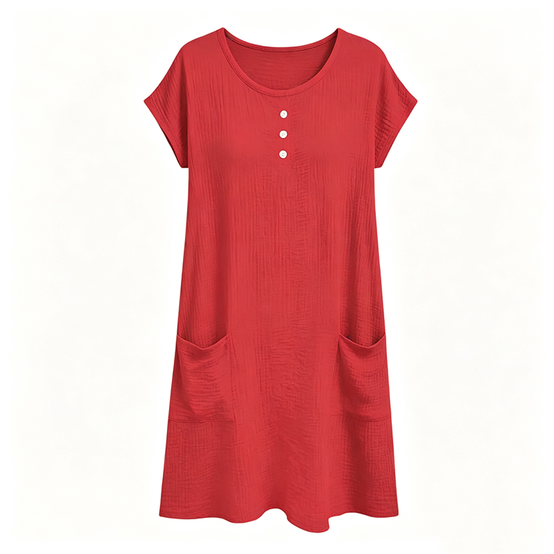 Robe mi-longue décontractée à manches courtes pour femme avec poches