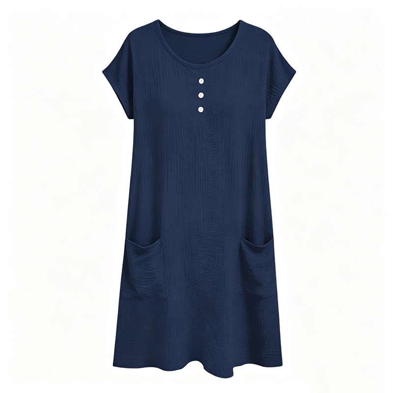 Robe mi-longue décontractée à manches courtes pour femme avec poches