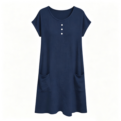 Robe mi-longue décontractée à manches courtes pour femme avec poches