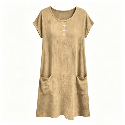 Robe mi-longue décontractée à manches courtes pour femme avec poches