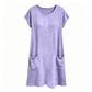 Robe mi-longue décontractée à manches courtes pour femme avec poches