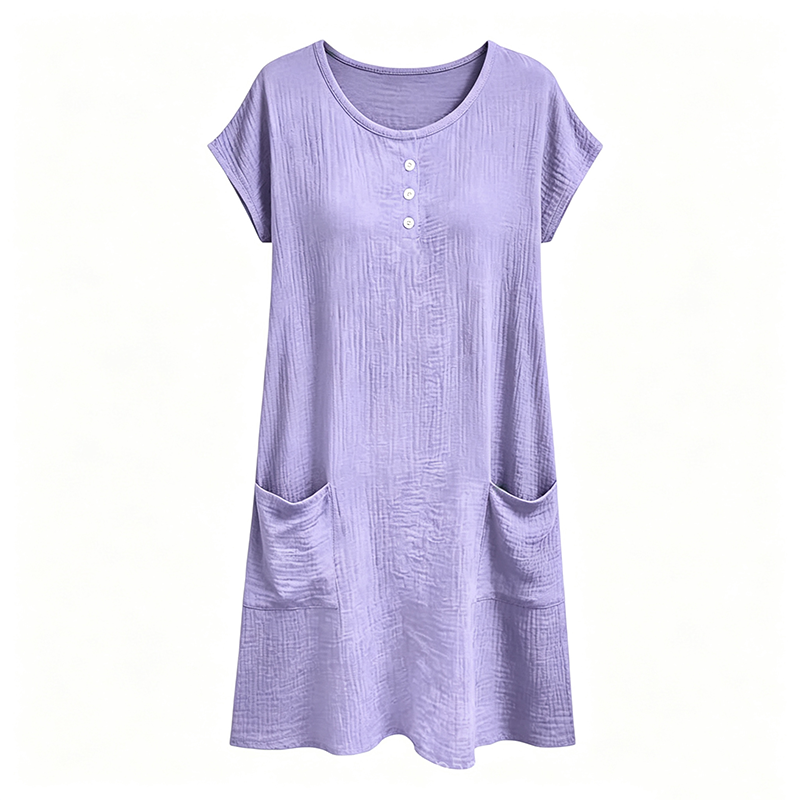 Robe mi-longue décontractée à manches courtes pour femme avec poches
