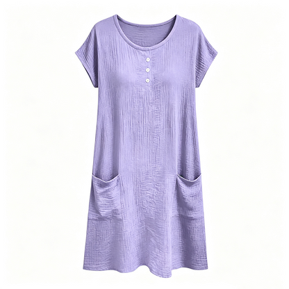 Robe mi-longue décontractée à manches courtes pour femme avec poches