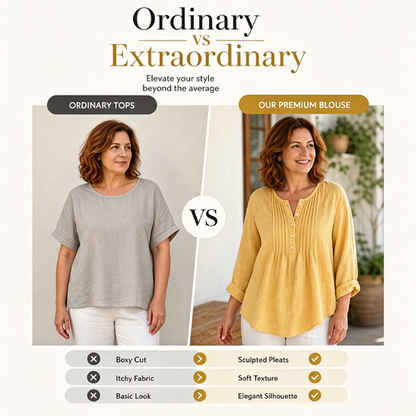 Blouse pour femme à manches longues, col Henley et détails plissés