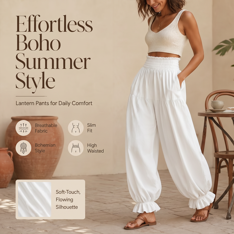 ⌛ Offre à durée limitée – Pantalon décontracté pour femme à bas volanté et coupe « lanterne »