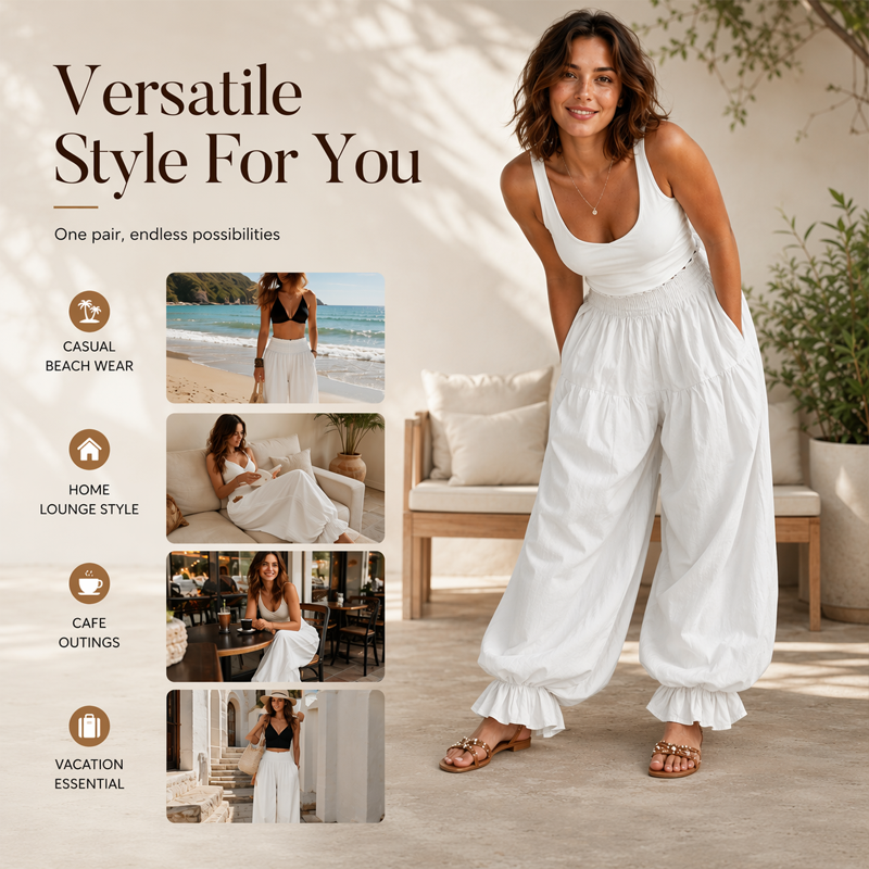 ⌛ Offre à durée limitée – Pantalon décontracté pour femme à bas volanté et coupe « lanterne »