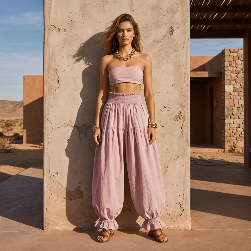 ⌛ Offre à durée limitée – Pantalon décontracté pour femme à bas volanté et coupe « lanterne »