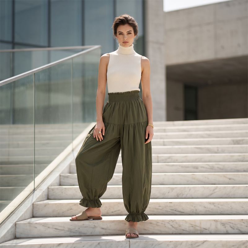 ⌛ Offre à durée limitée – Pantalon décontracté pour femme à bas volanté et coupe « lanterne »