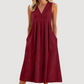 Robe midi décontractée sans manches à col en V pour femme