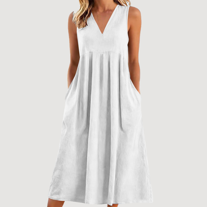 Robe midi décontractée sans manches à col en V pour femme