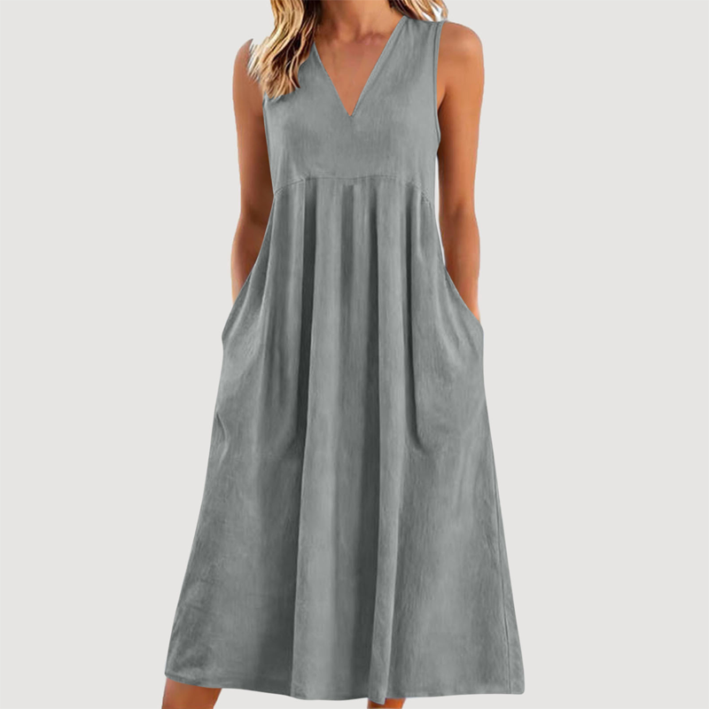 Robe midi décontractée sans manches à col en V pour femme