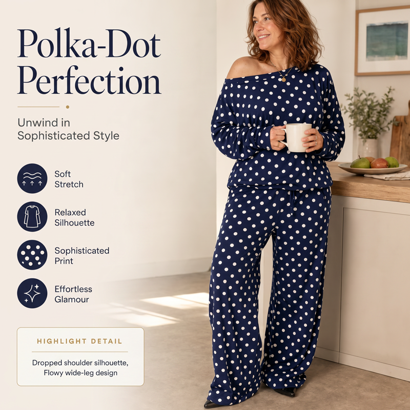 🔥Offre à durée limitée - Ensemble 2 pièces à pois épaules dénudées pour femme