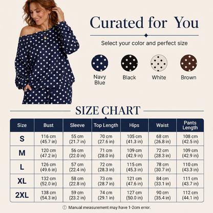 🔥Offre à durée limitée - Ensemble 2 pièces à pois épaules dénudées pour femme