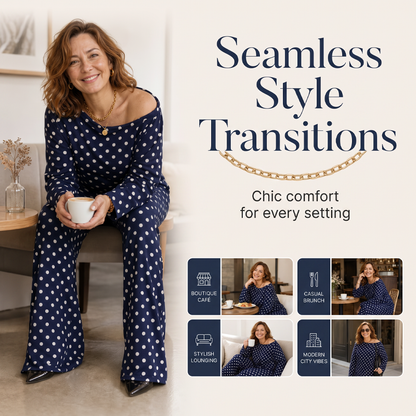 🔥Offre à durée limitée - Ensemble 2 pièces à pois épaules dénudées pour femme