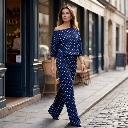 🔥Offre à durée limitée - Ensemble 2 pièces à pois épaules dénudées pour femme