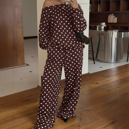 🔥Offre à durée limitée - Ensemble 2 pièces à pois épaules dénudées pour femme