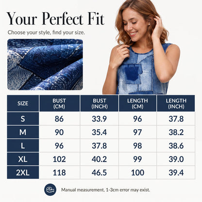Robe sans manches à imprimé denim synthétique pour femme