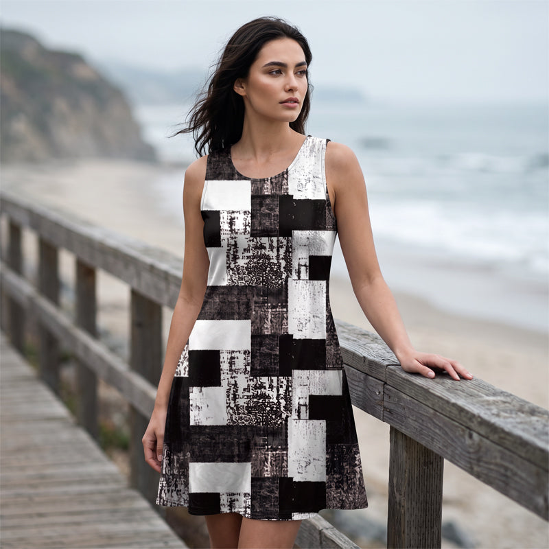 Robe sans manches à imprimé denim synthétique pour femme