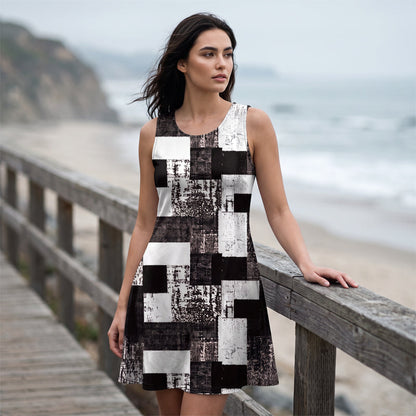 Robe sans manches à imprimé denim synthétique pour femme