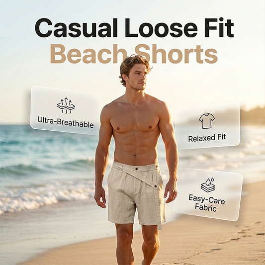 Short d'été en lin pour homme, coupe ample et décontractée, idéal pour la plage