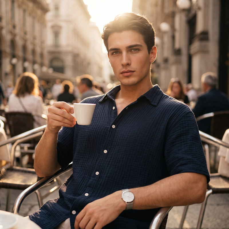 👔 Chemise Homme Manches Courtes en Coton Froissé Léger – Col Chemise Décontractée Été🤍 look chic décontracté pour bureau et quotidien