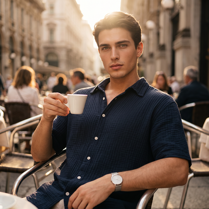 👔 Chemise Homme Manches Courtes en Coton Froissé Léger – Col Chemise Décontractée Été🤍 look chic décontracté pour bureau et quotidien