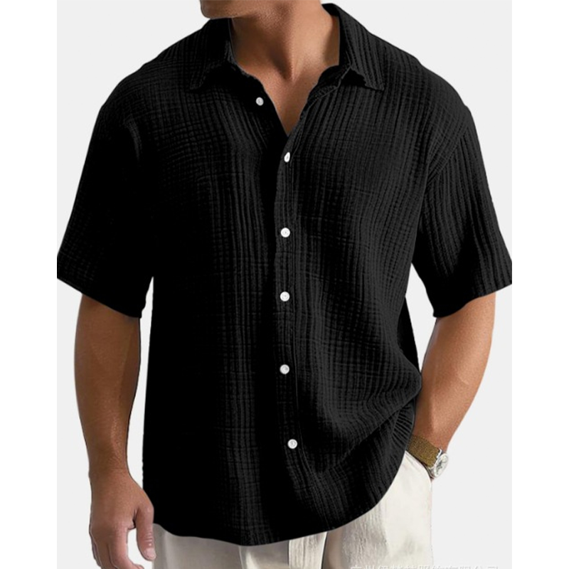 👔 Chemise Homme Manches Courtes en Coton Froissé Léger – Col Chemise Décontractée Été🤍 look chic décontracté pour bureau et quotidien
