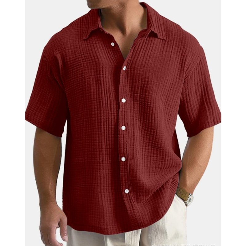 👔 Chemise Homme Manches Courtes en Coton Froissé Léger – Col Chemise Décontractée Été🤍 look chic décontracté pour bureau et quotidien