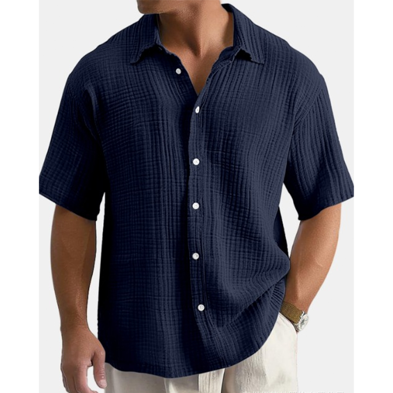 👔 Chemise Homme Manches Courtes en Coton Froissé Léger – Col Chemise Décontractée Été🤍 look chic décontracté pour bureau et quotidien