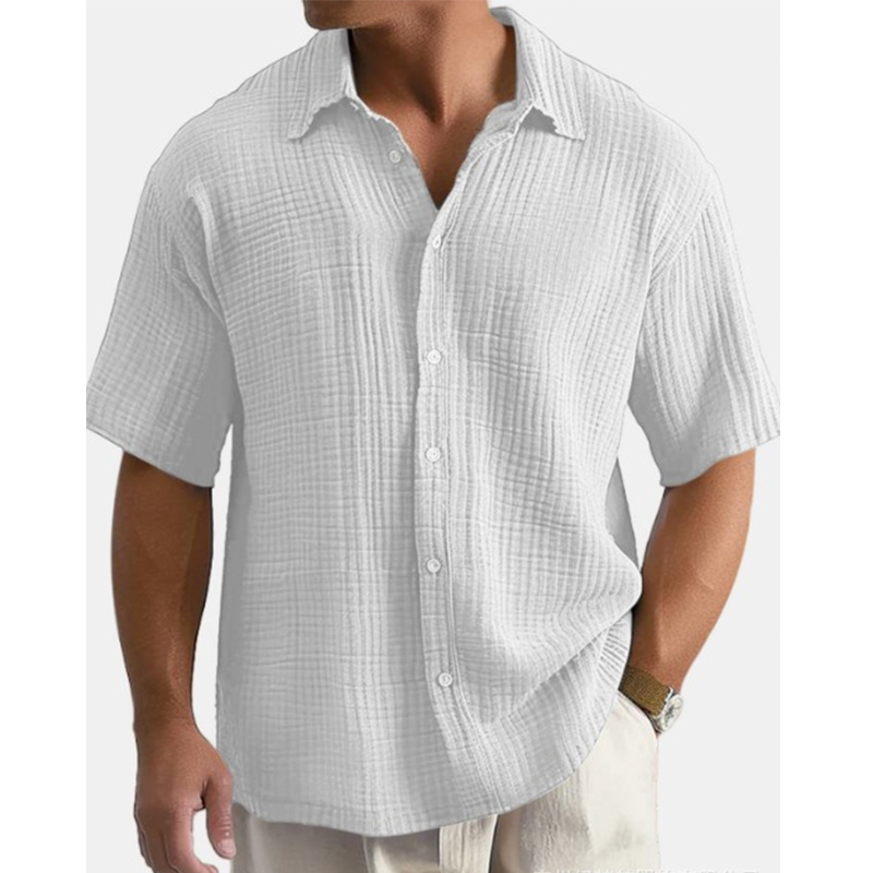 👔 Chemise Homme Manches Courtes en Coton Froissé Léger – Col Chemise Décontractée Été🤍 look chic décontracté pour bureau et quotidien