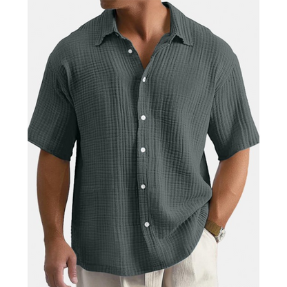 👔 Chemise Homme Manches Courtes en Coton Froissé Léger – Col Chemise Décontractée Été🤍 look chic décontracté pour bureau et quotidien
