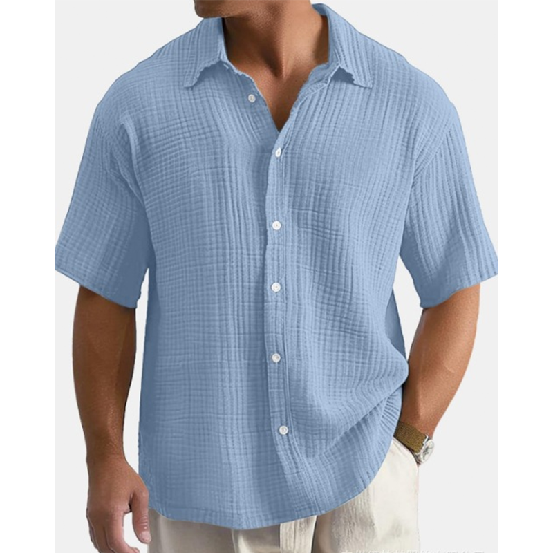 👔 Chemise Homme Manches Courtes en Coton Froissé Léger – Col Chemise Décontractée Été🤍 look chic décontracté pour bureau et quotidien