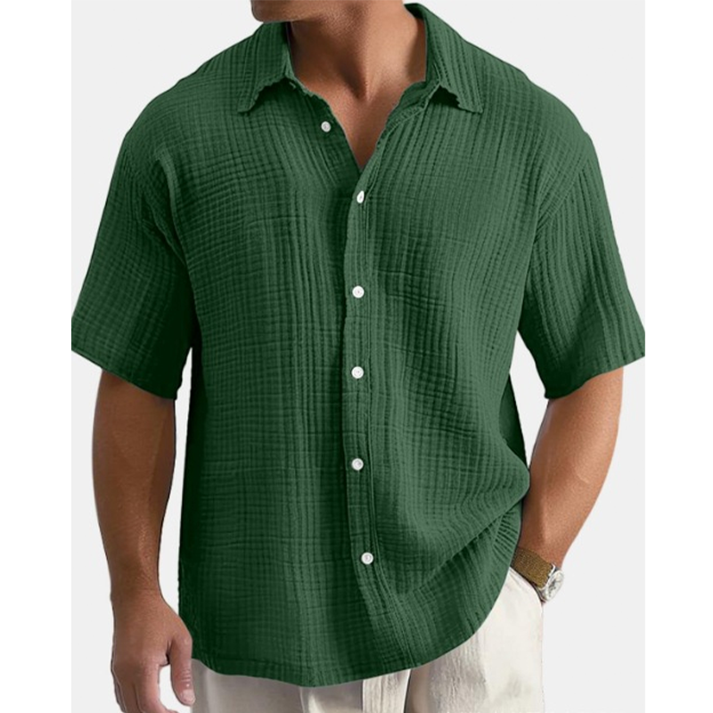 👔 Chemise Homme Manches Courtes en Coton Froissé Léger – Col Chemise Décontractée Été🤍 look chic décontracté pour bureau et quotidien