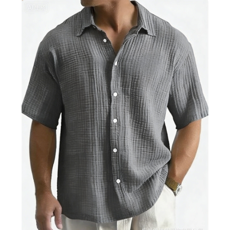 👔 Chemise Homme Manches Courtes en Coton Froissé Léger – Col Chemise Décontractée Été🤍 look chic décontracté pour bureau et quotidien