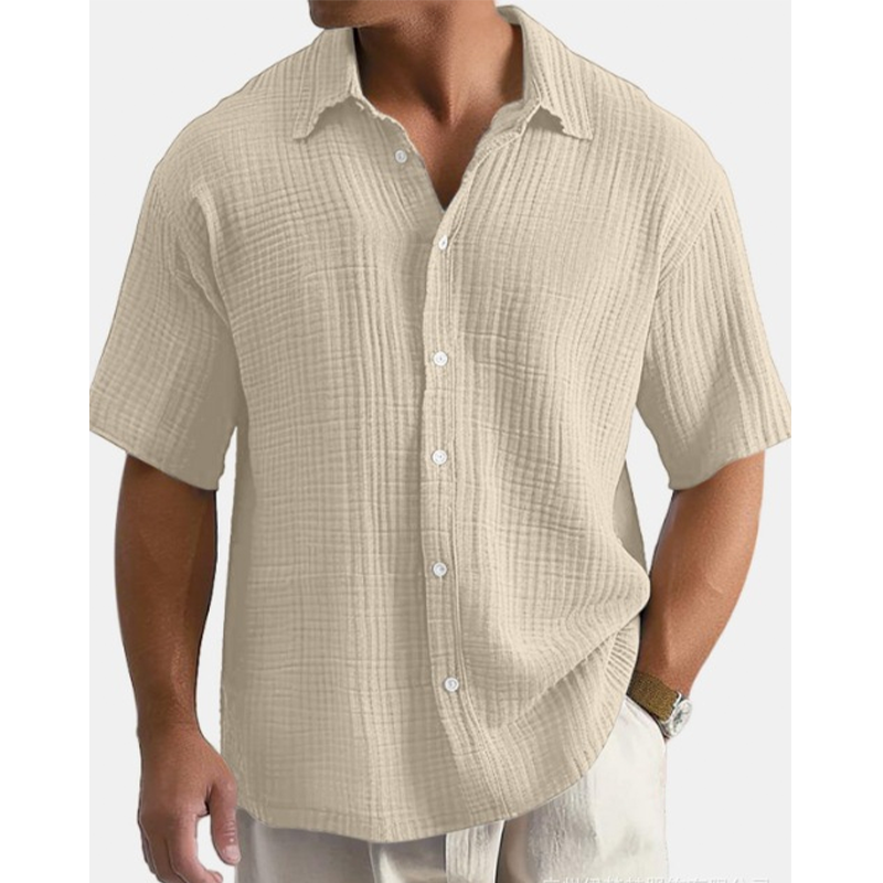 👔 Chemise Homme Manches Courtes en Coton Froissé Léger – Col Chemise Décontractée Été🤍 look chic décontracté pour bureau et quotidien