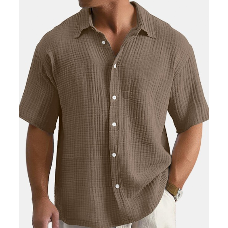 👔 Chemise Homme Manches Courtes en Coton Froissé Léger – Col Chemise Décontractée Été🤍 look chic décontracté pour bureau et quotidien