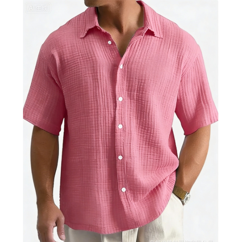 👔 Chemise Homme Manches Courtes en Coton Froissé Léger – Col Chemise Décontractée Été🤍 look chic décontracté pour bureau et quotidien