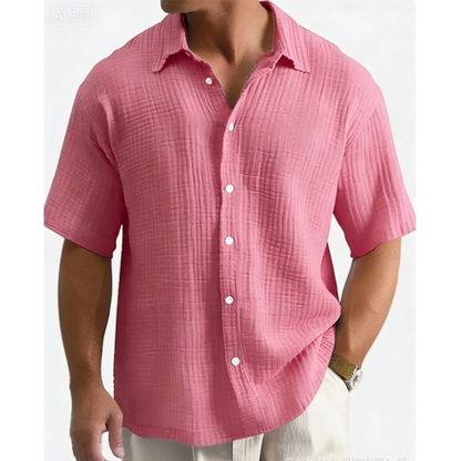 👔 Chemise Homme Manches Courtes en Coton Froissé Léger – Col Chemise Décontractée Été🤍 look chic décontracté pour bureau et quotidien