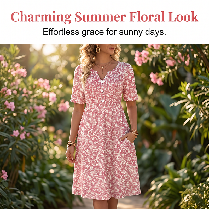 🌸 50% DE RÉDUCTION ! 👗 Robe Imprimée Décontractée à Col V avec Poches pour Femme – Tissu Premium Doux, Imprimé Floral Charmant & Poches Latérales – Idéale pour le Quotidien et Toutes les Saisons ✨