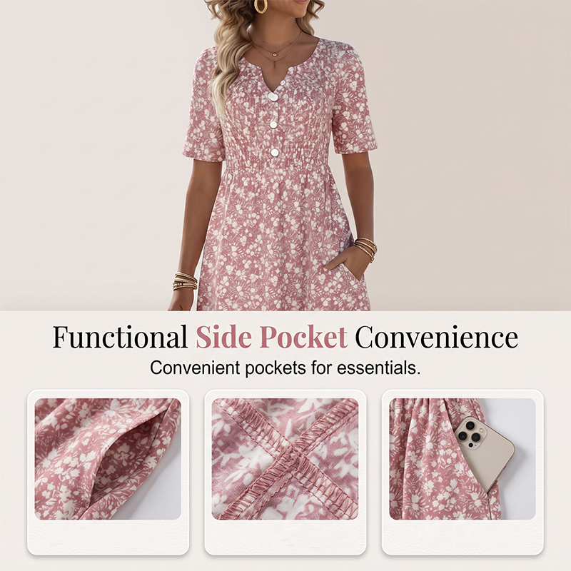 🌸 50% DE RÉDUCTION ! 👗 Robe Imprimée Décontractée à Col V avec Poches pour Femme – Tissu Premium Doux, Imprimé Floral Charmant & Poches Latérales – Idéale pour le Quotidien et Toutes les Saisons ✨