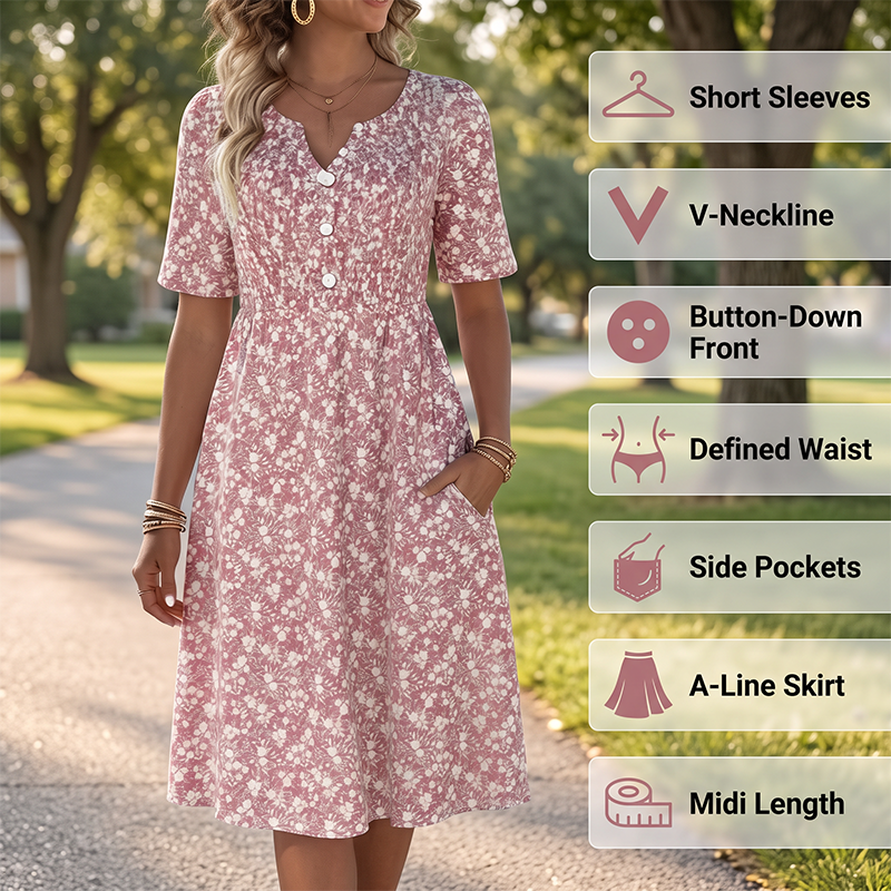 🌸 50% DE RÉDUCTION ! 👗 Robe Imprimée Décontractée à Col V avec Poches pour Femme – Tissu Premium Doux, Imprimé Floral Charmant & Poches Latérales – Idéale pour le Quotidien et Toutes les Saisons ✨