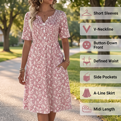 🌸 50% DE RÉDUCTION ! 👗 Robe Imprimée Décontractée à Col V avec Poches pour Femme – Tissu Premium Doux, Imprimé Floral Charmant & Poches Latérales – Idéale pour le Quotidien et Toutes les Saisons ✨