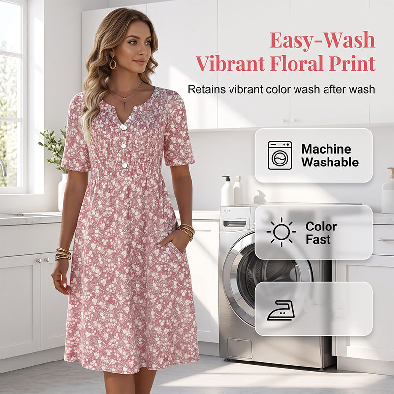 🌸 50% DE RÉDUCTION ! 👗 Robe Imprimée Décontractée à Col V avec Poches pour Femme – Tissu Premium Doux, Imprimé Floral Charmant & Poches Latérales – Idéale pour le Quotidien et Toutes les Saisons ✨