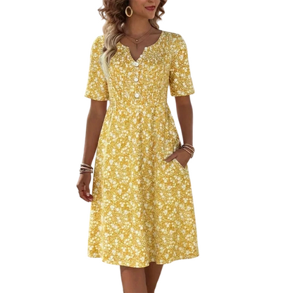 🌸 50% DE RÉDUCTION ! 👗 Robe Imprimée Décontractée à Col V avec Poches pour Femme – Tissu Premium Doux, Imprimé Floral Charmant & Poches Latérales – Idéale pour le Quotidien et Toutes les Saisons ✨