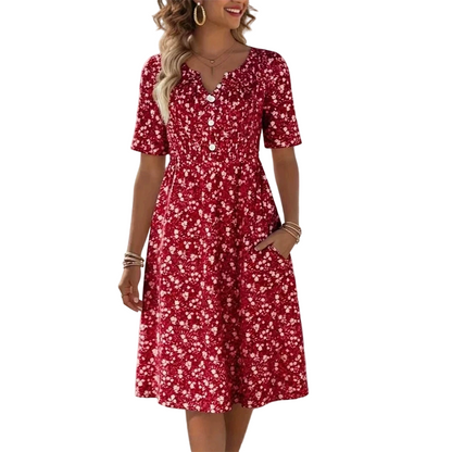 🌸 50% DE RÉDUCTION ! 👗 Robe Imprimée Décontractée à Col V avec Poches pour Femme – Tissu Premium Doux, Imprimé Floral Charmant & Poches Latérales – Idéale pour le Quotidien et Toutes les Saisons ✨